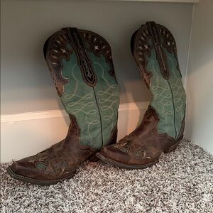 Ariat Western Cowboy Boots in Brown and Green